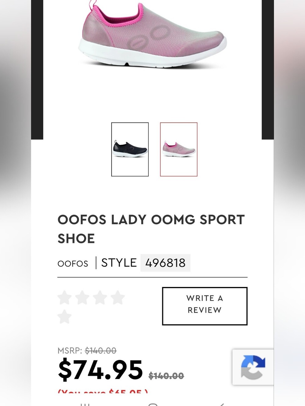 Oofos OOMG White/Fuchsia Sneakers Size EU39.5/ US 8.5
